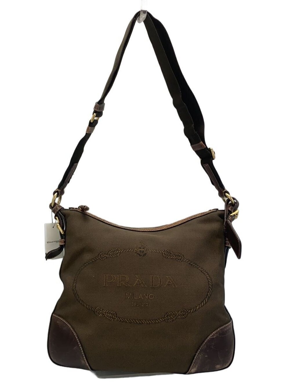 Prada Canvas Shoulder Bag Brown
